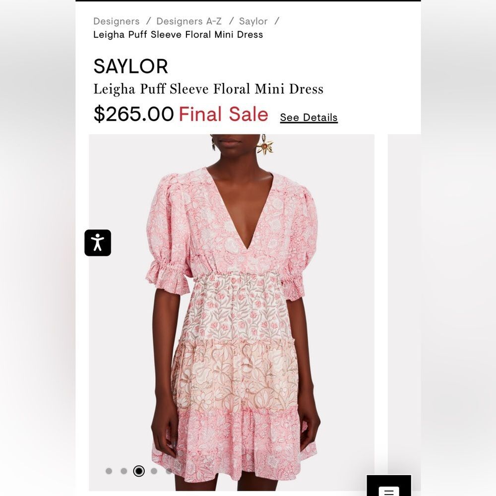NEW SAYLOR Mini Dress Sz L Leigha Puff Sleeve Floral Boho Pink Baby Doll Garden - Picture 15 of 15